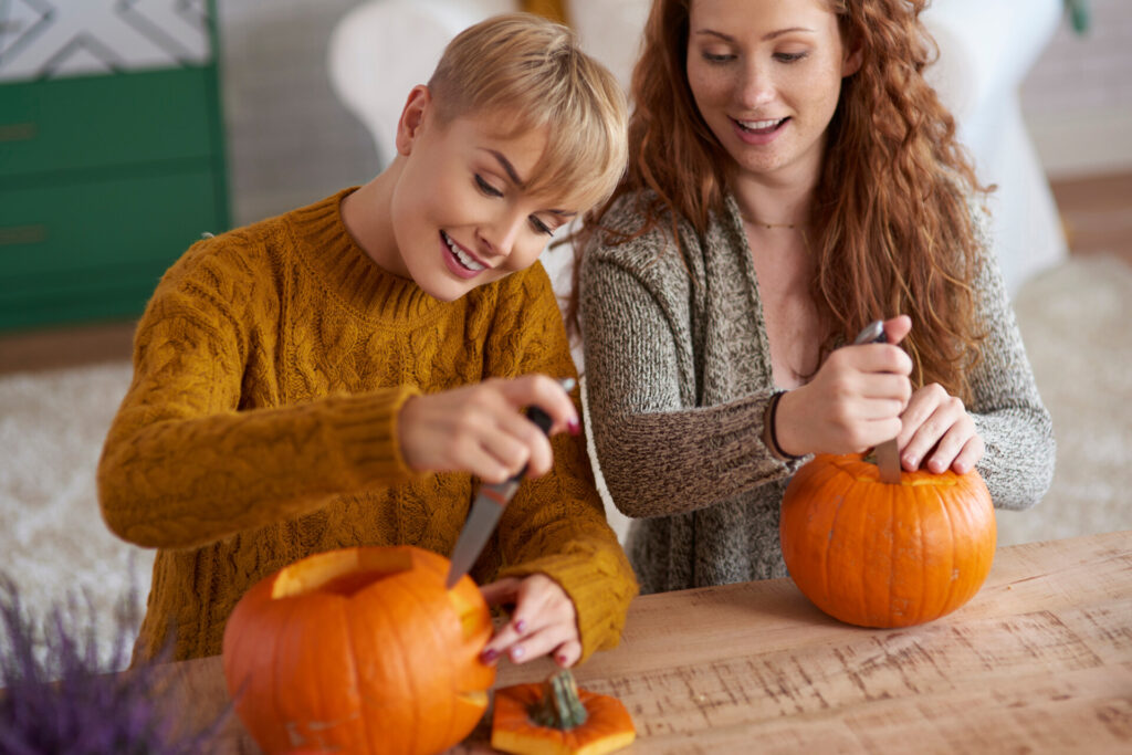 pumpkin carving couple